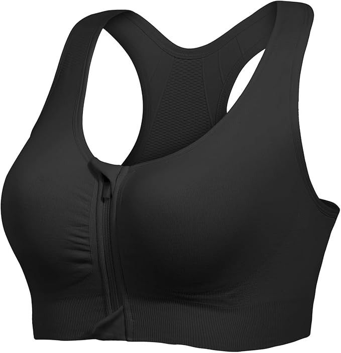 Lemef Front Zipper Sports Bras for Women Wirefree Post Surgery Bra Front Closure Racerback Compre... | Amazon (US)