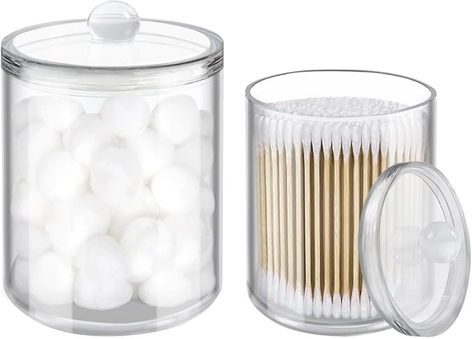 2 Pack Cotton Swab Holder, Transparent Acrylic Organizer with Lid, Clear Dispenser for Swabs, Bat... | Amazon (US)