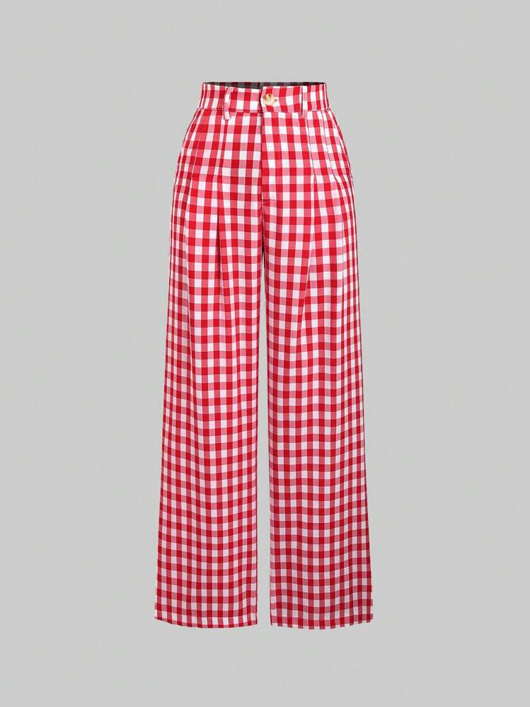 SHEIN MOOSTA Women Vintage Red Plaid High Waist Contrast Color Spring Autumn Casual Straight Leg ... | SHEIN