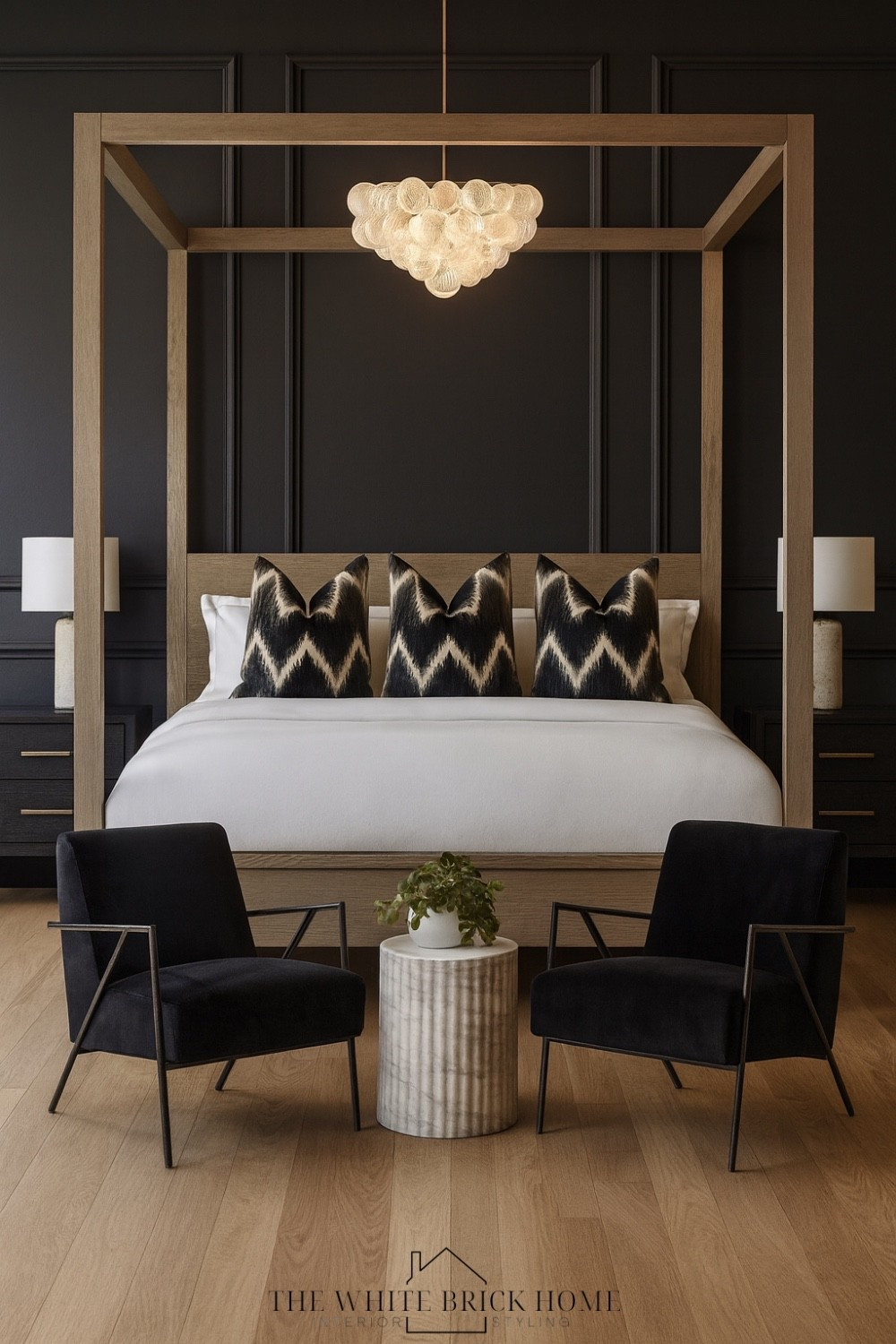 This room still feels bright despite the dark walls! Because of the warm oak tones, soft lighting, and crisp white bedding, it creates a stunning balance of contrast and glow. 

Bed, bedroom, bedroom decor, canopy bed, moody bedroom, bedroom lighting, bubble light, bubble chandelier, white bedding, bedding, bedroom design, bedroom ideas, canopy bed, bedroom lighting, bedroom design, home decor, primary bedroom, bedroom decor ideas, pottery barn, Wayfair, cb2 

#LTKSaleAlert #LTKHome #LTKSeasonal