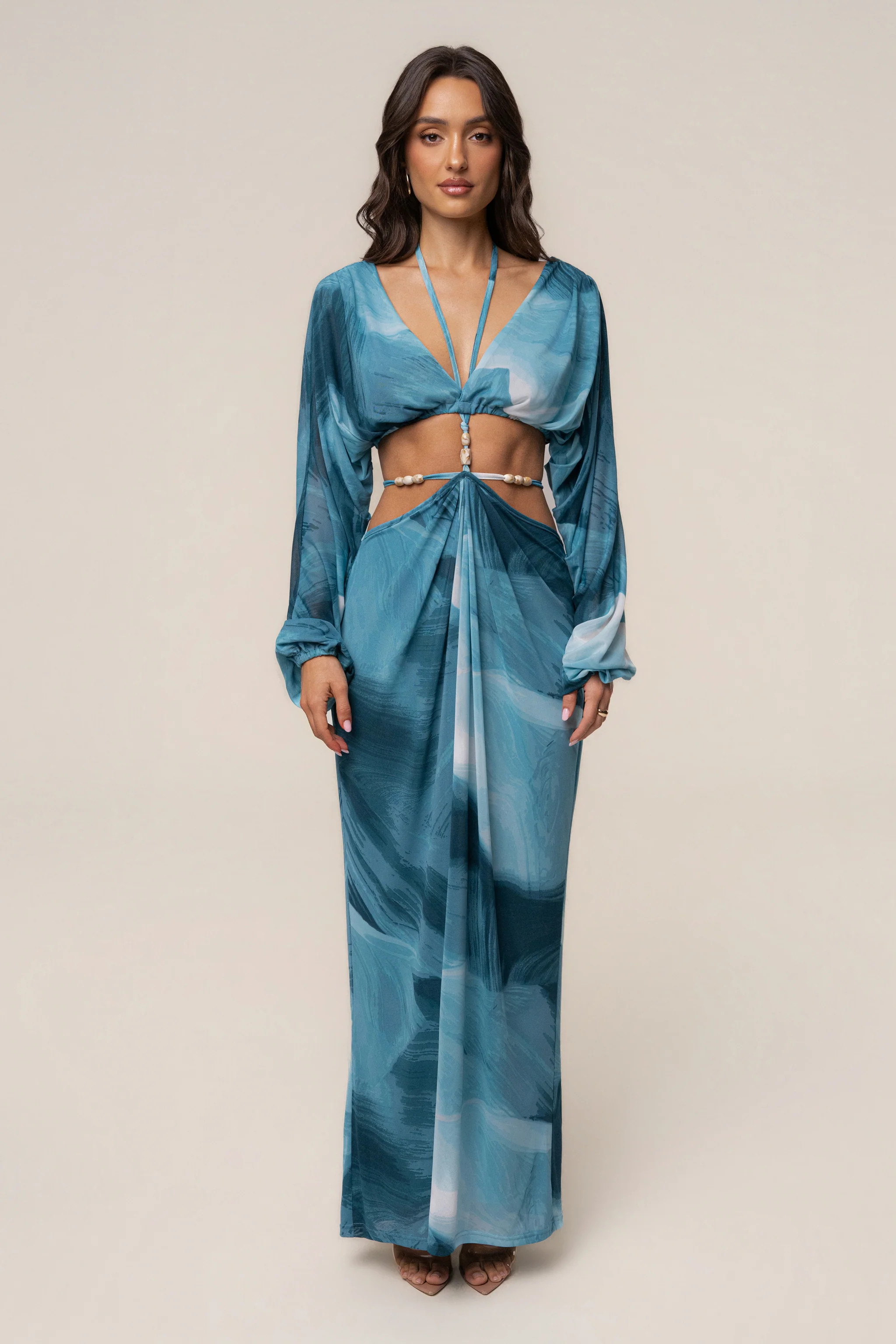 Sunset Blue  Hera Draped Maxi Skirt | JLUXLABEL US