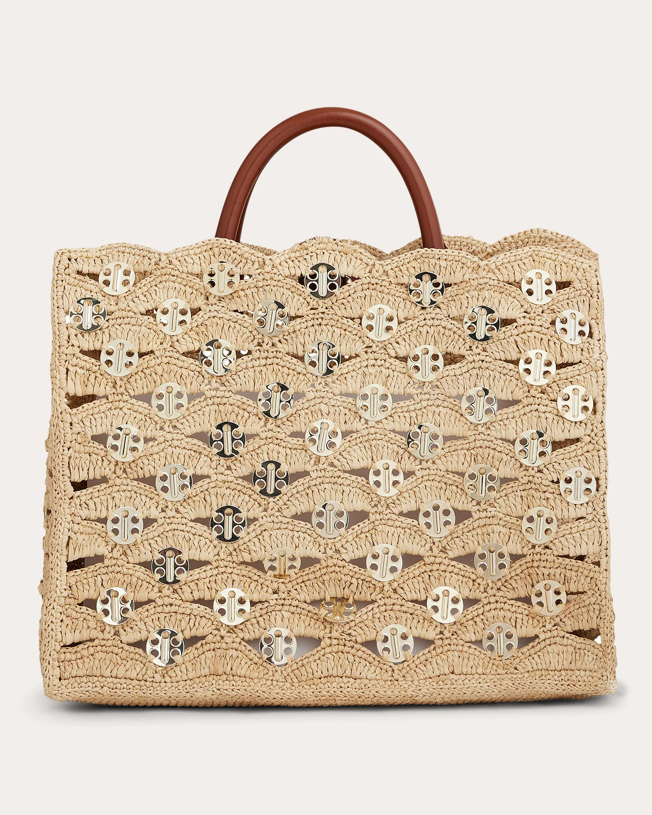 Rabanne Women's 1969 Leather Trimmed Chainmail Embellished Raffia Tote in Natural Leather/Raffia | Olivela