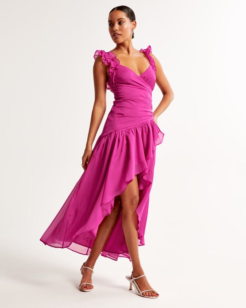 Women's Ruffle Strap High-Low Maxi Dress | Women's The A&F Wedding Shop | Abercrombie.com | Abercrombie & Fitch (US)