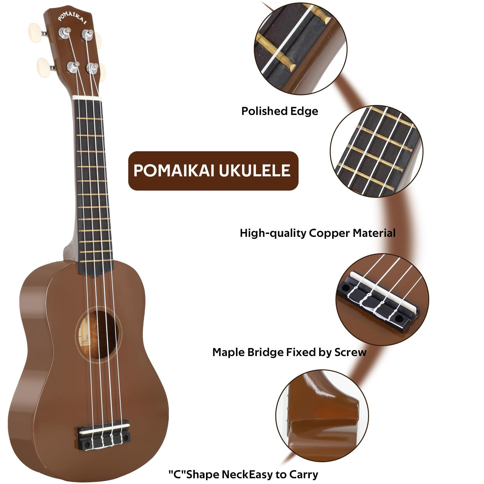 POMAIKAI Soprano Wood Ukulele Starter Ukelele Hawaii Guitar 21 Inch for Beginners and Students(Br... | Amazon (US)