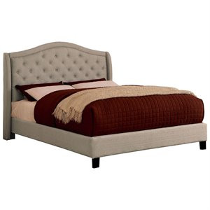 Furniture of America Quill Fabric Tufted King Bed in Warm Gray | Homesquare