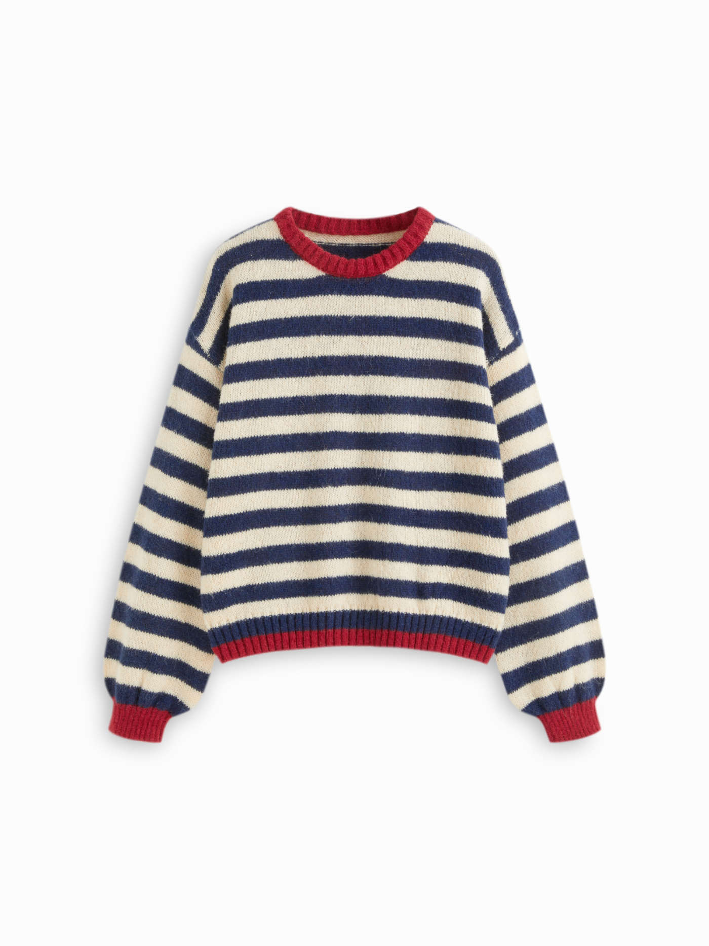 Knit Fabric Knit Mohair-blend Striped Contrasting Binding Oversized Top For Daily Casual | Cider