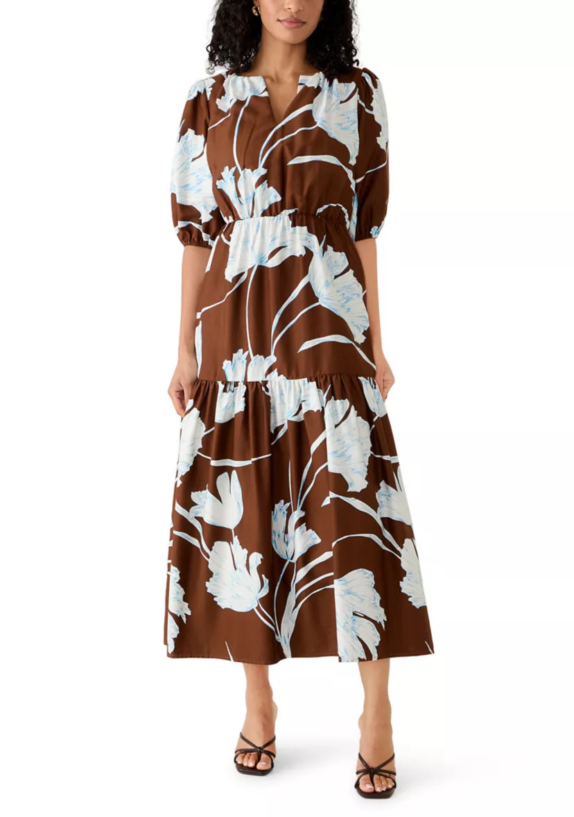 Women's Puff Sleeve Split Neck Midi Dress | Belk