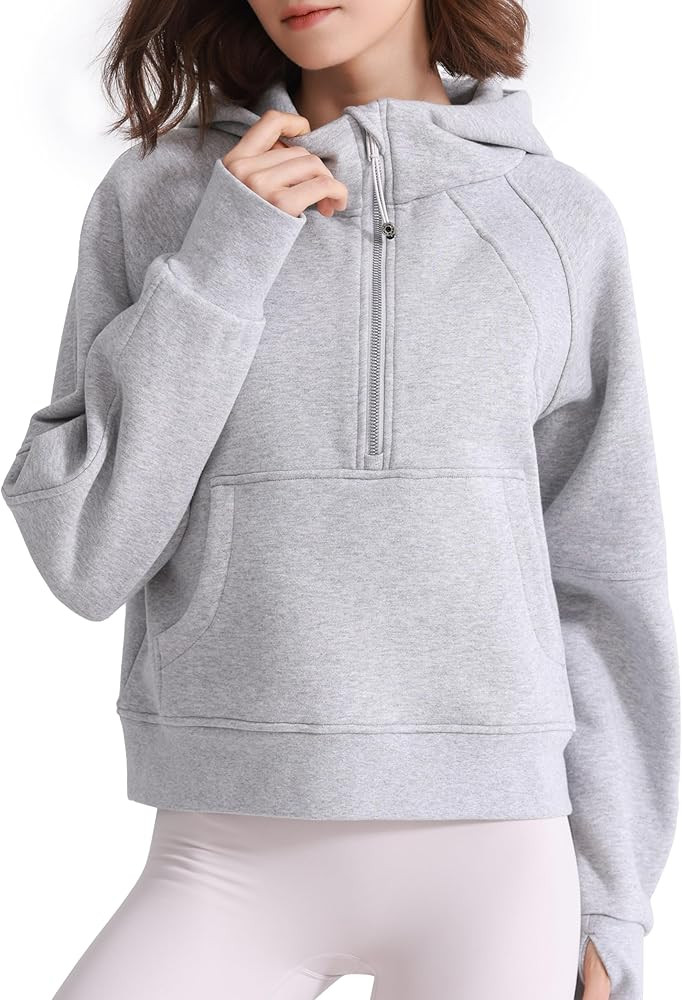 Womens Fleece Lined Half Zip Pullover Cotton Winter Warm Sweatshirt for Women with Thumbhole Pock... | Amazon (US)