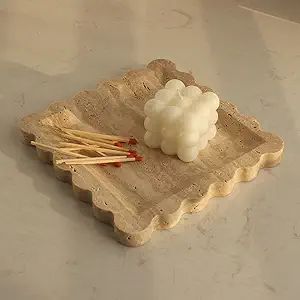 Natural Luxury Travertine Tray with Scalloped Edge, Handmade Square Decorative Tray, Catch All Tr... | Amazon (US)