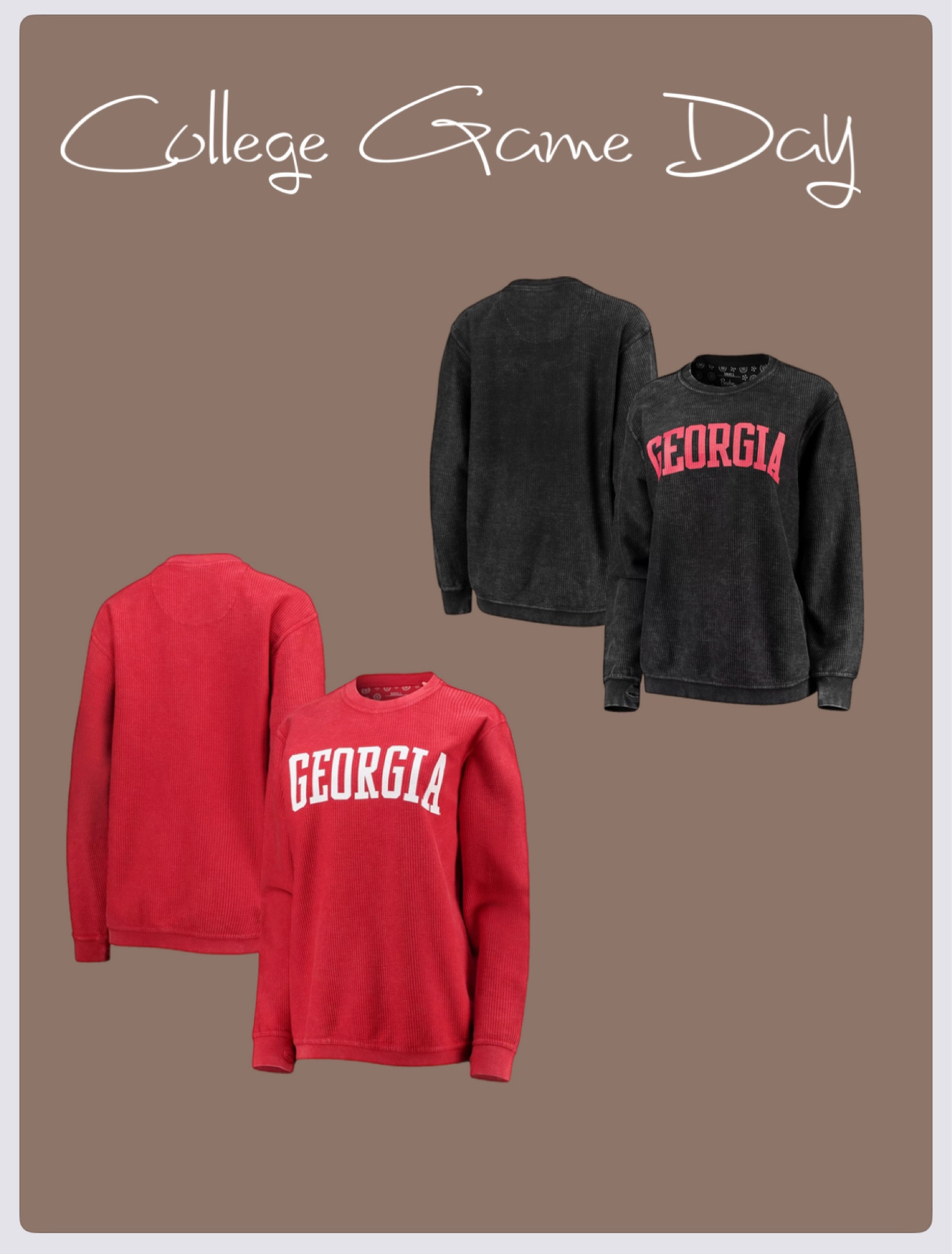 College Game Day sweatshirts 🏈 @Kohls 



College Game Day Tees + Sweatshirts from the CUTEST Small Shop!🫶🏼🏈 


Go Dawgs • UGA shirts • College Football 

Georgia Bulldogs♥️ 🖤 
Florida Gators 🐊 
Clemson 🐾 
Tennessee 🍊 
Iowa 💛 🖤 
Texas 🧡 

#LTKSeasonal #LTKSaleAlert #LTKBacktoSchool