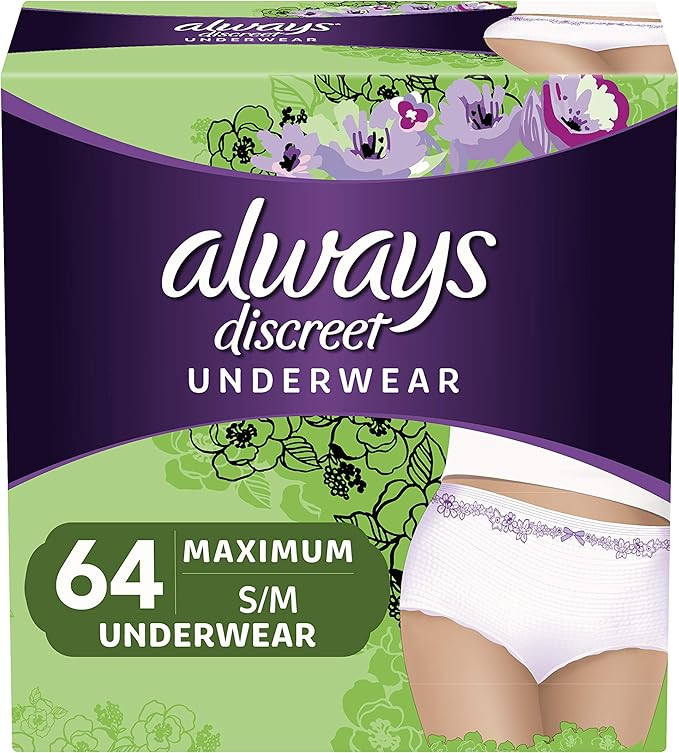 Always Discreet Incontinence & Postpartum Underwear for Women, Small/Medium, 64 Count, Maximum Pr... | Amazon (US)