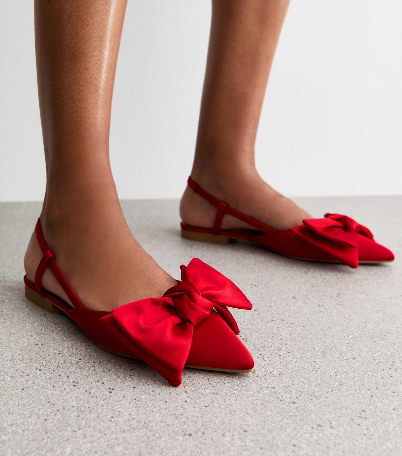Red Satin Bow Slingback Ballerina Pumps | New Look | New Look (UK)
