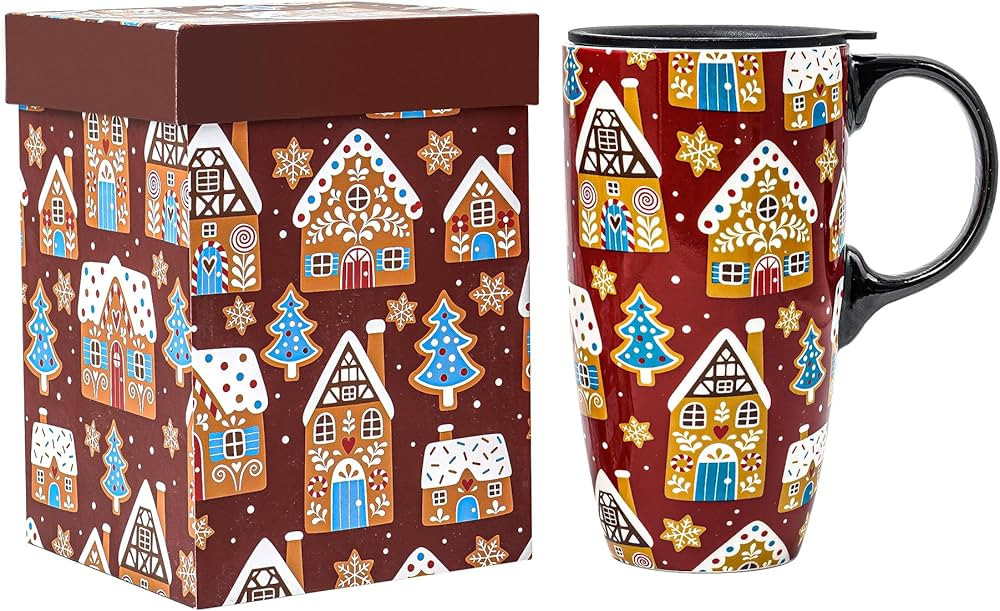 Topadorn Ceramic Coffee Mug Travel Cup Gift with Lid 17oz, Porcelain Tall Tea Cup with Handle for... | Amazon (US)