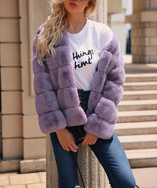 Maison Mascallier Women's Overcoats Purple - Purple Quilted Faux Fur Jacket - Women | Zulily