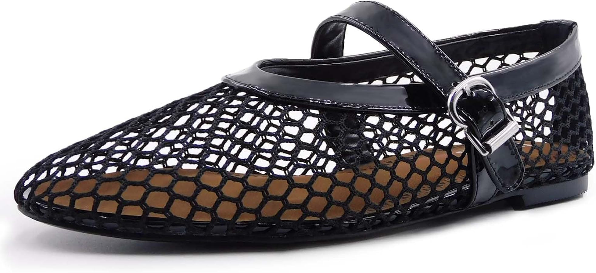 VBDB Mesh Ballet Flats for Women Buckle Strap Round Toe Wide Width Mesh Flats Casual Ballerina Sh... | Amazon (US)