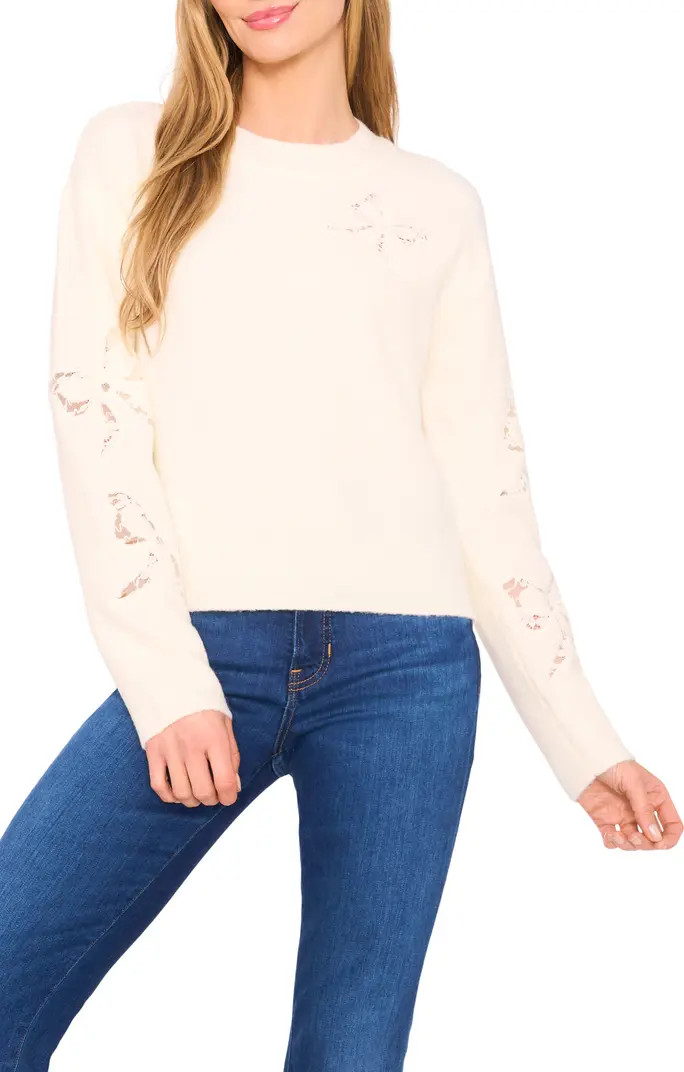 CeCe Lace Bow Inset Sweater | Nordstromrack | Nordstrom Rack