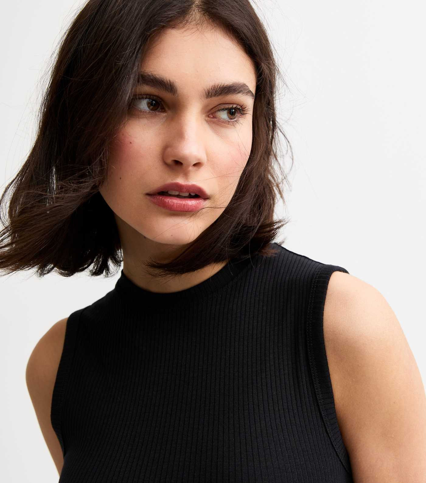 Black Ribbed High Neck Tank Top | New Look | New Look (UK)