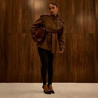 Long Sleeve Funnel Neck Trench Jacket In Chocolate Brown Faux Leather, Women's Size UK 14 | EGO (UK)