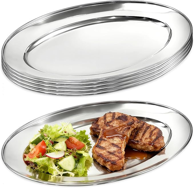 6 Packs Stainless Steel Oval Platter, Metal Plates, Oval Aluminum Platter for Decorative Snack Ca... | Amazon (US)