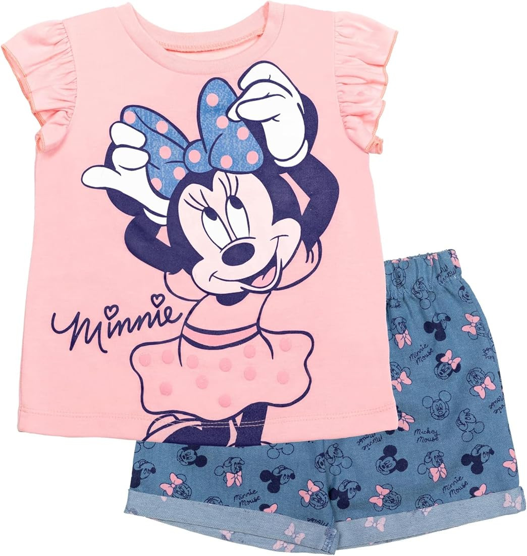 Disney Minnie Mouse Baby Girls T-Shirt and Shorts Outfit Set Infant to Toddler | Amazon (US)