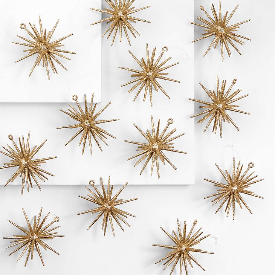 3D Silver Glitter Star Christmas Tree Ornaments, Set of 12 | Crate & Barrel | Crate & Barrel