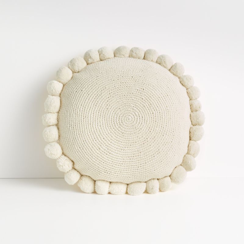 Pico 18" Ivory Round Pom Pom Pillow + Reviews | Crate and Barrel | Crate & Barrel