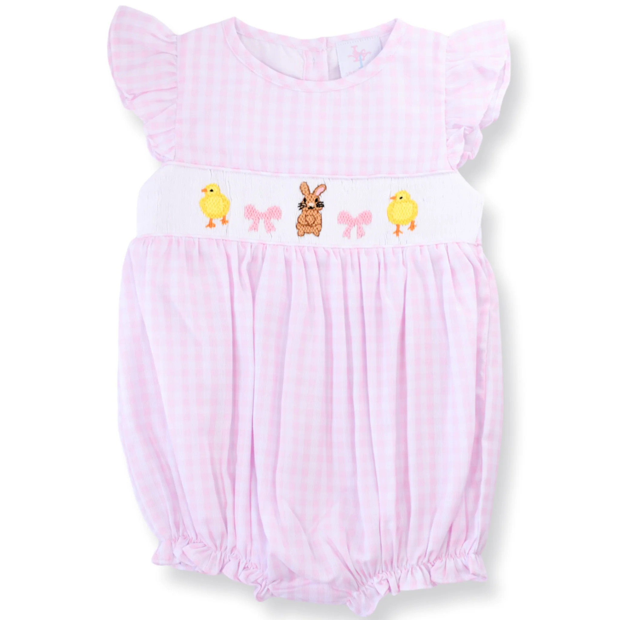 PRE-ORDER Bunny Chick Pink Gingham Smocked Bubble | Lillie & Lilah
