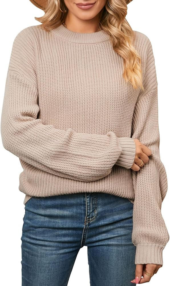 Naggoo Women's Long Sleeve Crew Neck Casual Chunky Knit Pullover Sweaters Tops | Amazon (US)
