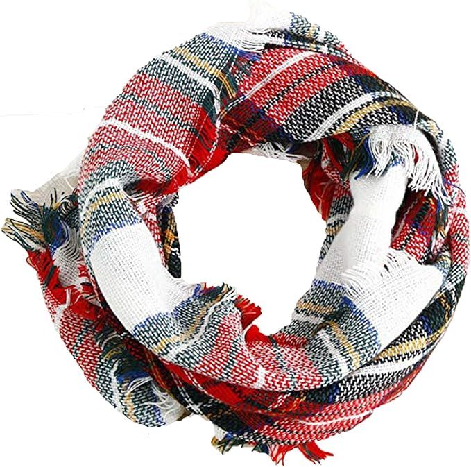 Wander Agio Womens Winter Head Hair Wraps Circle Scarves Warm Plaid Scarf | Amazon (US)