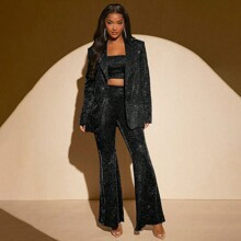Lapel Neck Glitter Blazer | SHEIN