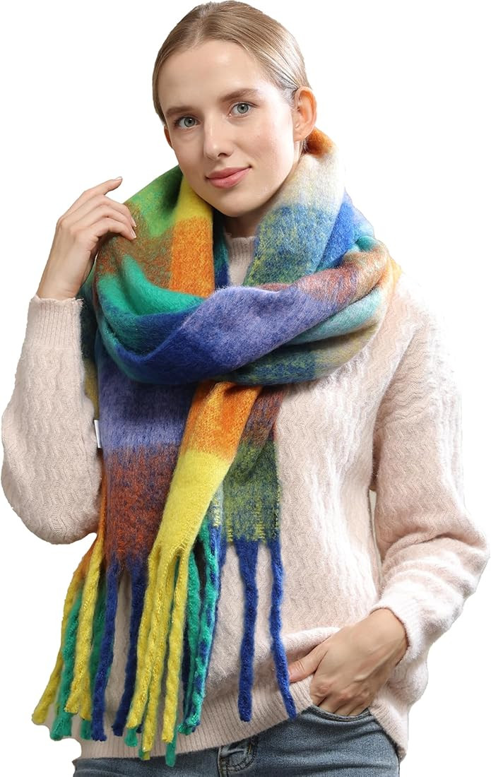 Blanket Scarfs for Women Coloured Checked Scarf Winter Gifts Womens Scarves Warm Wrap Scarf Styli... | Amazon (US)