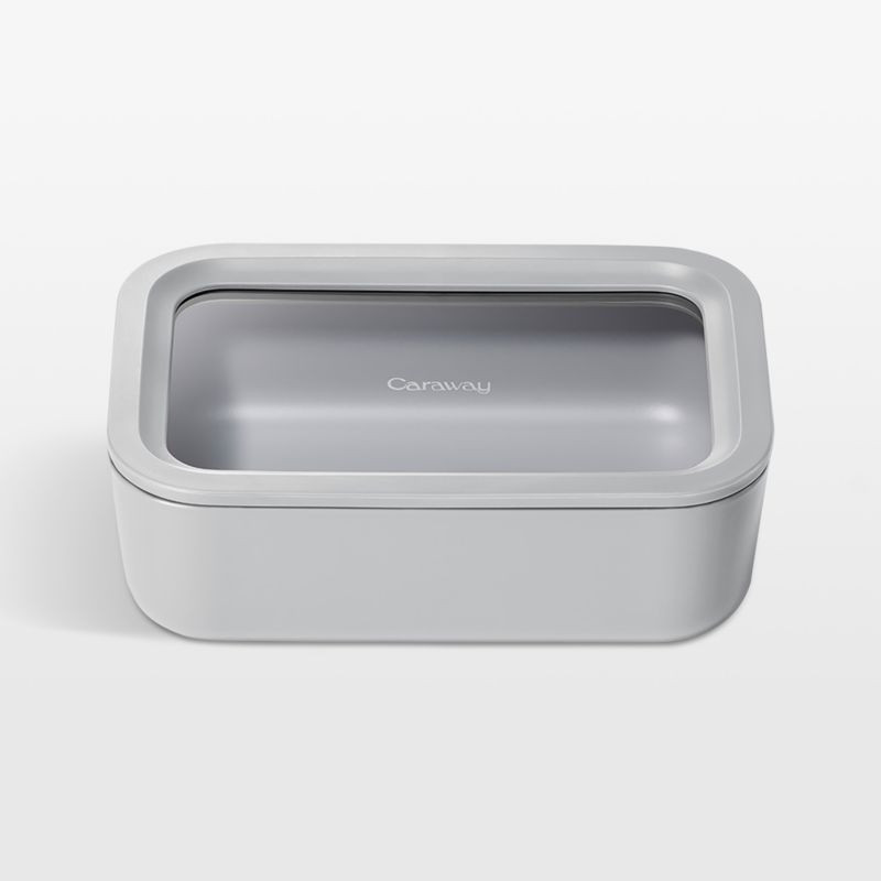 Caraway Grey 6.6-Cup Non-Stick Glass Food Storage Container with Lid + Reviews | Crate & Barrel | Crate & Barrel