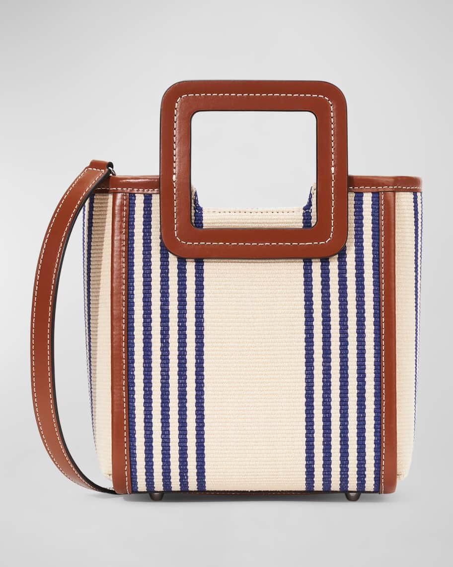 STAUD Shirley Mini Striped Canvas Top-Handle Bag | Neiman Marcus