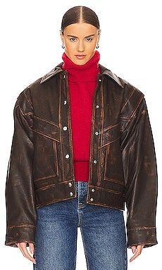 GRLFRND Jayden Distressed Leather Jacket in Dark Brown from Revolve.com | Revolve Clothing (Global)