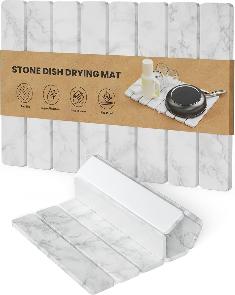 Stone Dish Drying Mat for Kitchen Counter - Collapsible Diatomaceous Earth Dish Drying Stone - Fa... | Amazon (US)