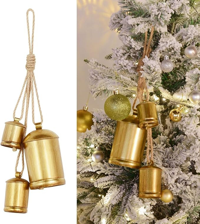 Gold Metal Vintage Bells with Jute Hanging Rope, Christmas Bells for Decoration,Perfect for Doors... | Amazon (US)