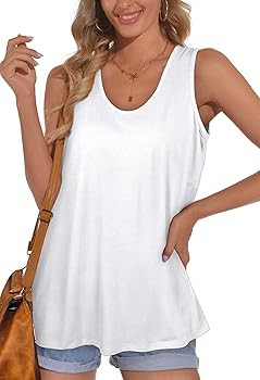 OFEEFAN Womens Tank Tops Sleeveless Scoop Neck Loose Fit Summer Clothes | Amazon (US)