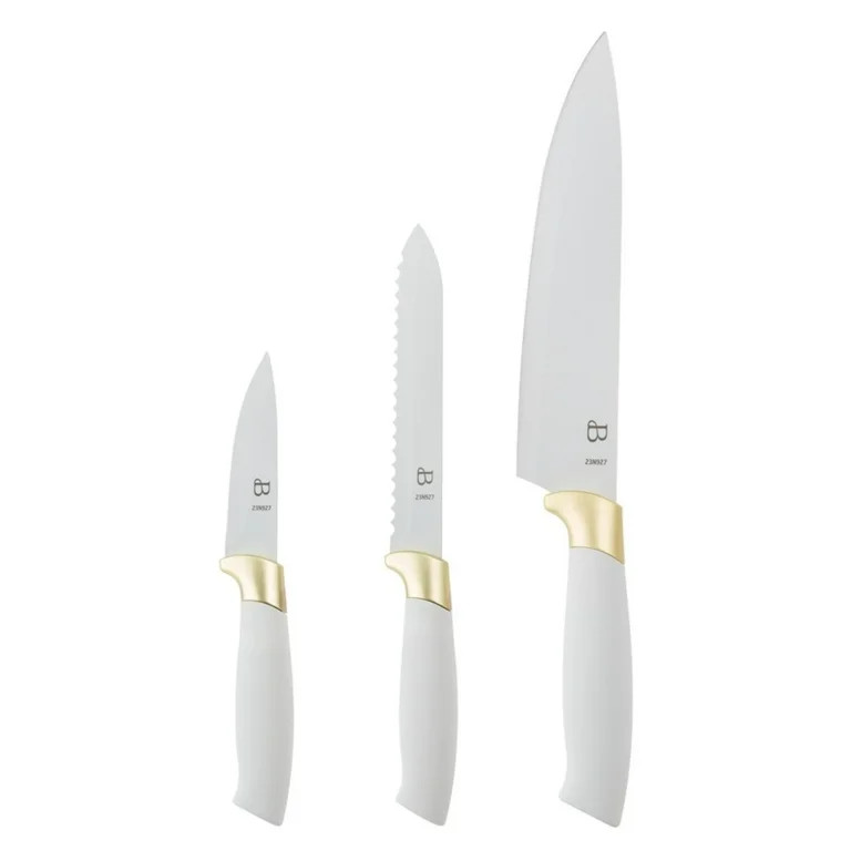 Beautiful 3-Piece Soft Grip Stainless Steel Chef Knife Set White and Gold by Drew Barrymore | Walmart (US)