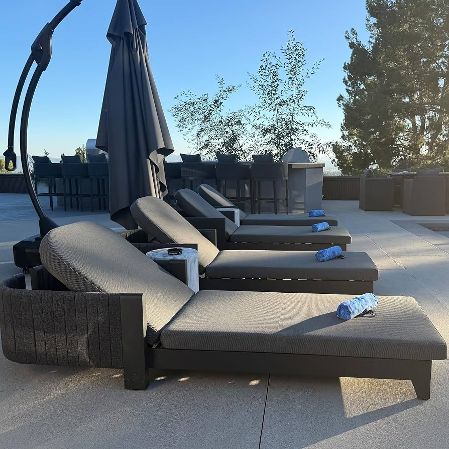 PURPLE LEAF Outdoor Lounge Chair Olefin Daybeds with 3" Cushion Moon Basalt | Amazon (US)