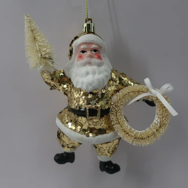 Holiday Time Gold Chunky Glitter Santa Ornament - Walmart.com | Walmart (US)