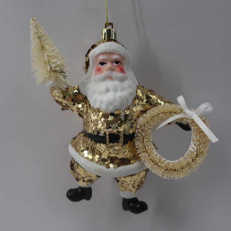 Holiday Time Gold Chunky Glitter Santa Ornament - Walmart.com | Walmart (US)