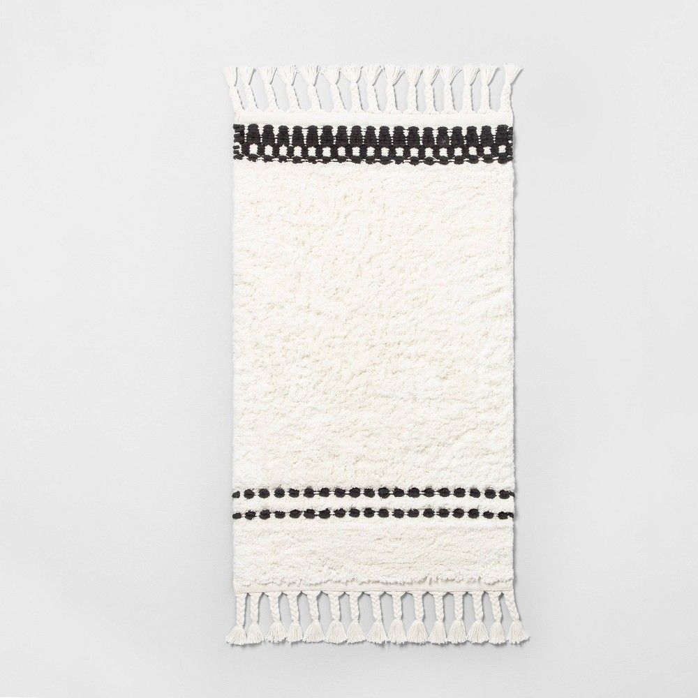 Bath Rug Stripe with Fringe Black / White - Hearth & Hand with Magnolia | Target