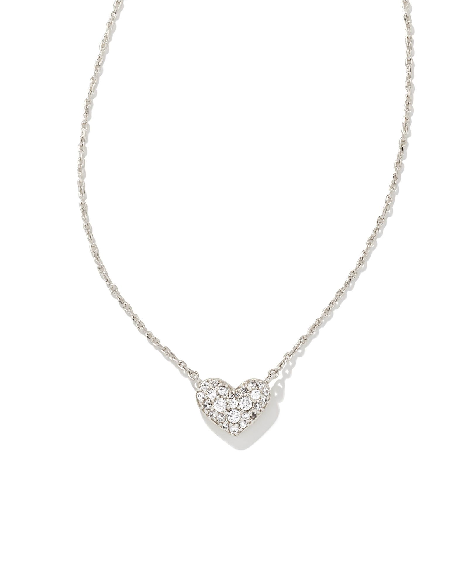 Ari Silver Pave Crystal Heart Necklace in White Crystal | Kendra Scott