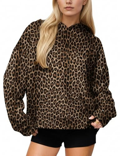 HOCANDY Women Cheetah Print Hoodie Oversized Fleece Hooded Sweatshirt Long Sleeve Drop Shoulder Leopard Hoodies with Pocket | Amazon (US)