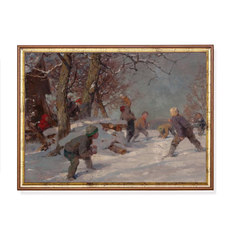 Printed and Shipped Vintage Snowball Fight Painting - Etsy | Etsy (US)