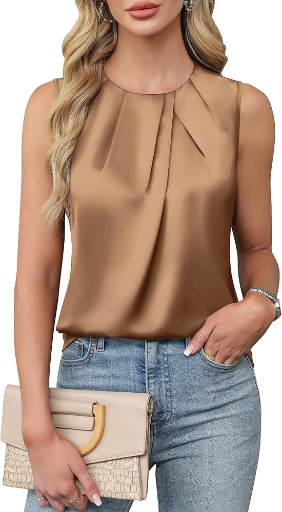 Blooming Jelly Womens Summer Tank Tops Business Casual Outfits Satin Blouse Dressy Work Shirts Sp... | Amazon (US)