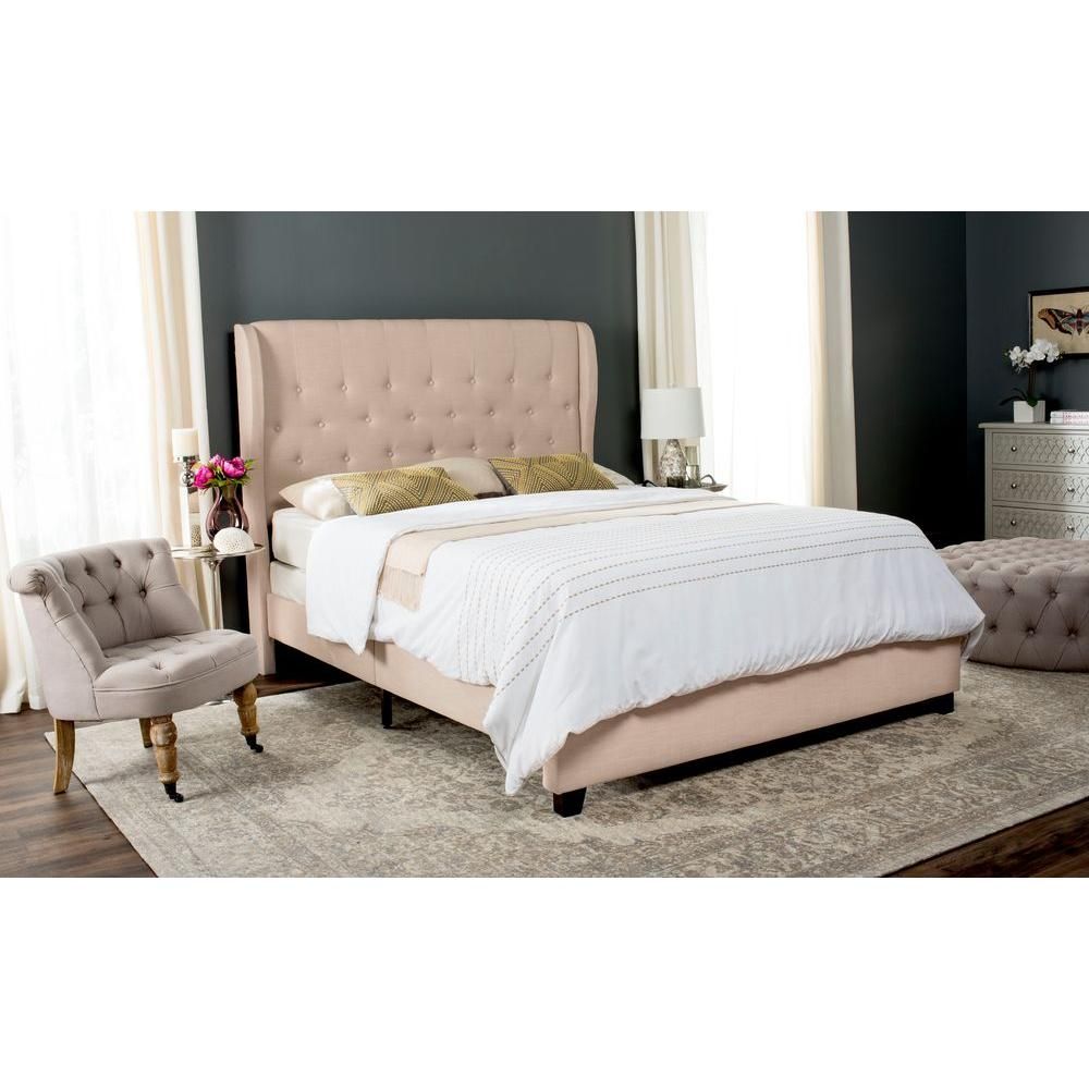Safavieh Blanchett Light Beige Full Upholstered Bed-FOX6213A-F - The Home Depot | The Home Depot