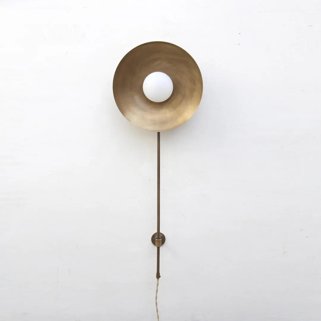 Plug-in Brass Wall Sconce light with 12",14" or  shade , Wall sconce light, Minimal Sconce Light,... | Etsy (US)