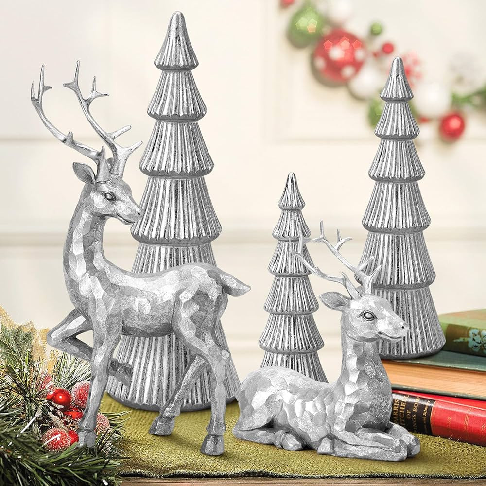 Hommtina Reindeer Christmas Decoration and Mini Christmas Trees,Christmas Reindeer Statues Lucky ... | Amazon (US)