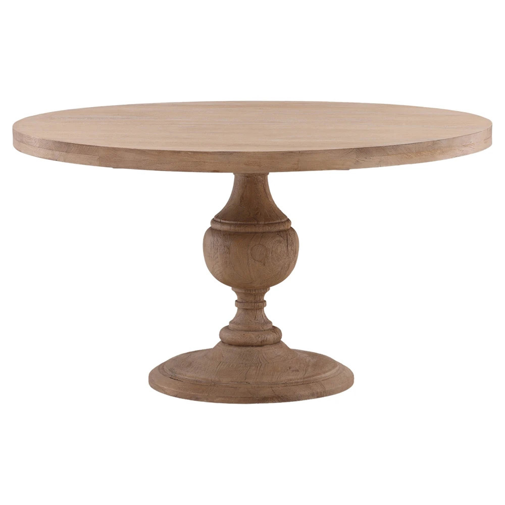 Saphiel Updated Traditional Natural Mango Wood Round Dining Table - 54" | Kathy Kuo Home